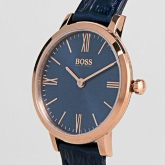 Hugo Boss Watch Ladies Genuine Rose gold Blue dial and Leather Strap - Picture 2 of 2